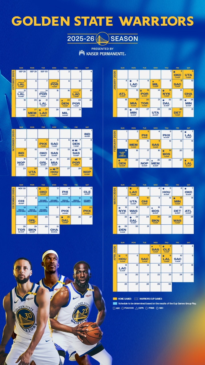 大乐透开奖号码-勇士新赛季赛程：揭幕战VS湖人 圣诞大战VS独行侠 34场全美直播